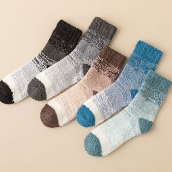 1 пара зимних теплых носков из кораллового флиса, мужские модные носки средней длины, мягкие плюшевые домашние тапочки для сна, спортивные носки