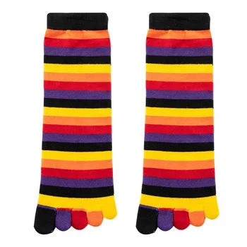 1 пара носков с пятью носками для женщин и девочек, носки с радужными носками, забавные гетры с радужными полосатыми носками, носки для икр с раздельными носками