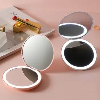 1 шт. Мини-светодиодное Светящееся зеркало для макияжа с USB-зарядкой, Складное Увеличительное зеркало, Портативное карманное Зеркало для макияжа с подсветкой
