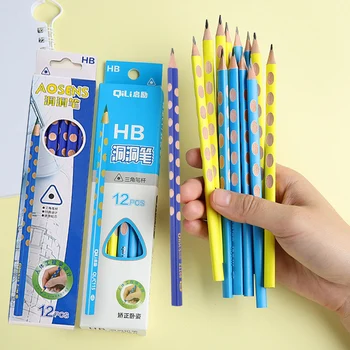 10 коробок деревянных карандашей с отверстиями HB, деревянные карандаши в рифленой упаковке, без вредных свинцовых элементов, треугольник для школьных и офисных канцелярских принадлежностей