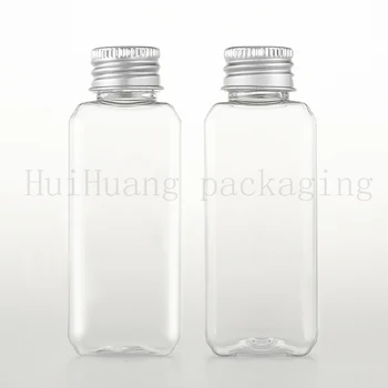 100шт 50 мл Пустая квадратная пластиковая бутылка с алюминиевой завинчивающейся крышкой, дорожный контейнер для лосьона, упаковка для геля-шампуня для душа