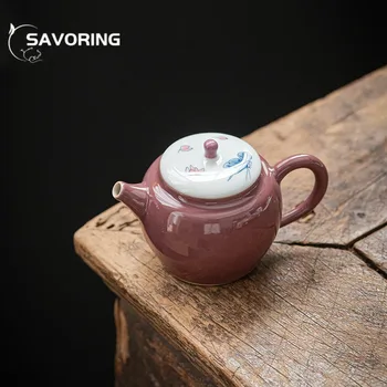 150 мл ручной росписи, фарфоровый чайник с фиолетовой бабочкой, Креативный маленький горшок с яблоками, бытовой чайник для приготовления чая с защитой от ожогов, Чайная посуда