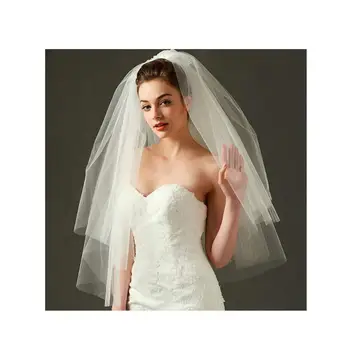 2-Уровневая свадебная фата, расческа Длиной до кончика пальца, тюль, обрезанный край, аксессуары для волос для невест