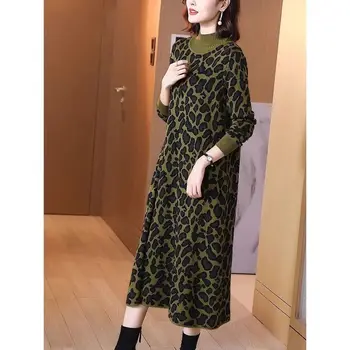 2023 Лоскутное трикотажное Хлопковое платье Миди, женское Корейское винтажное платье-свитер, осень-зима, плотное теплое повседневное платье, R62
