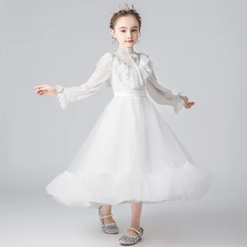 2023 Платье для девочек на крестины, белые платья для девочек в цветочек для свадеб, детские элегантные платья из тюля, рождественская одежда для младенцев.
