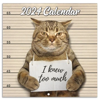 2024 Настенный Календарь Cat Настенный Календарь 2024 Январь 2024 - Декабрь 2024, Настенный Календарь С Кляпом В Виде Забавного Кота