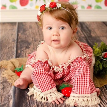 2шт Детское клетчатое платье, повязки на голову с бантом, реквизит для фотосъемки, украшение, реквизит для фотосъемки своими руками для новорожденного