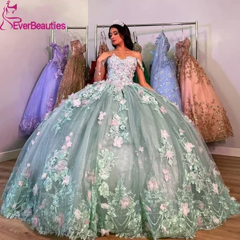 3D Flowers Quinceanera Dresses Ball Gown Lilac Off Shoulder Платья на выпускн Sweet 16 Dress vestidos de 15 16 años quinceañeras