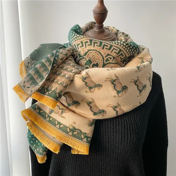 400 г Осенне-зимнего нового каретного теплого шерстяного шарфа 2023, женская зимняя двусторонняя имитация кашемира, утолщенная шейная шаль