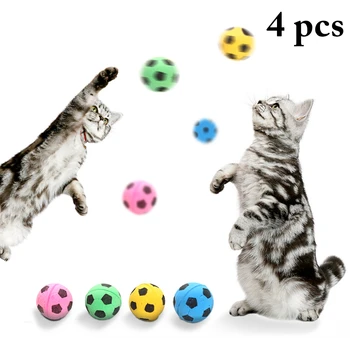 4шт Игрушечный мячик для кошек Интерактивные игрушки для кошек, играющие в жевательные царапины, губка из натуральной пены, футбольные тренировочные принадлежности для домашних животных