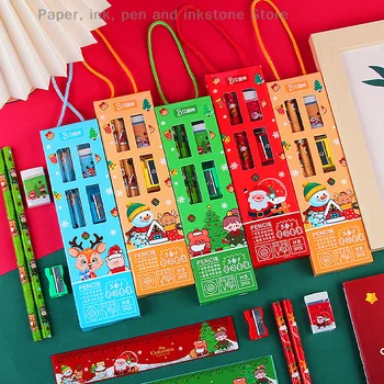 5 шт./компл. Рождественский набор ручек, Милые карандаши, Точилка, ластик для детского Рождественского подарка, школьные принадлежности Kawaii, канцелярские принадлежности для офиса