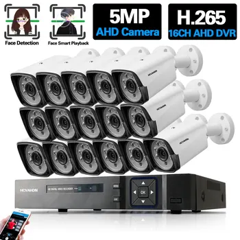 HD 5-мегапиксельный 16-канальный видеорегистратор H.265 AHD CCTV Камера Комплект системы безопасности 16-канальная наружная водонепроницаемая Аналоговая камера Комплект видеонаблюдения