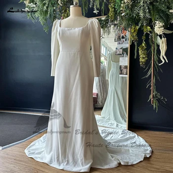 Lakshmigown Элегантные женские свадебные платья из крепа с длинным рукавом в стиле Русалки 2024, квадратный вырез, простые пляжные свадебные платья в стиле бохо