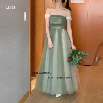 LISM Fairy Sage Зеленые тюлевые платья для выпускного вечера в Корее С открытыми плечами, без бретелек, длиной до щиколоток, вечерние платья для официальных вечеринок