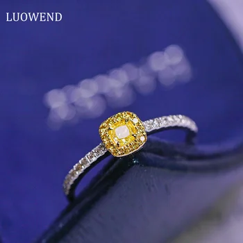 LUOWEND Кольца Из Белого Золота 18 Карат 0,40 карат С Настоящим Натуральным Желтым Бриллиантом Обручальное Кольцо для Женщин Свадебный Роскошный Квадратный Дизайн