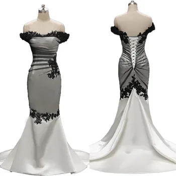 MANRAY Черно-белая русалка, свадебные платья в стиле ретро для женщин, кружевные аппликации, Длинные атласные свадебные платья в готическом стиле, большие размеры, vestido
