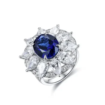 RUIF 2023 Королевский Синий Лабораторный Сапфир S925 серебряные Кольца Овальной Формы С Драгоценным Камнем Свадебное Кольцо для Женщин