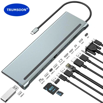 Trumsoon USB C Концентратор для подключения к Ethernet RJ45 4K HDMI-Совместимый VGA SD TF USB 3.0 2.0 Type C PD Зарядка для MacBook Samsung S10 Dex HDTV