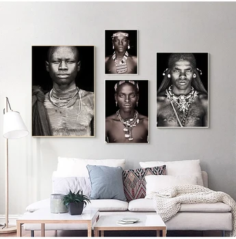 Африканские женщины Мужчина Настенный Художественный Портрет Украшение дома Черно-белая гостиная Картина на холсте Настенные панно quadro cuadros