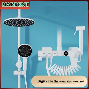Белая цифровая многофункциональная душевая система для ванной комнаты, круглая дождевая насадка для душа, Термостатический набор смесителей для душа в ванной комнате