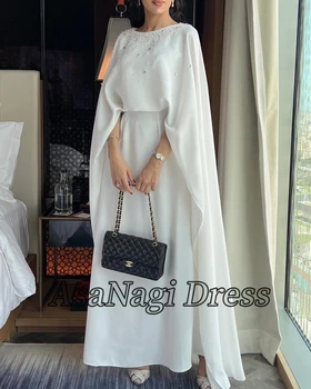Белые платья для выпускного вечера AsaNagi С бисером и вырезом лодочкой С длинным рукавом Вечернее платье трапециевидной формы для официальных мероприятий 2023 Vestidos Elegantes Para Muj