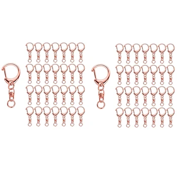 Брелок из розового золота 100 шт., кольцо для ключей с пружинной застежкой с цепочкой и кольцами для прыжков, детали для брелка своими руками для подвесной пряжки