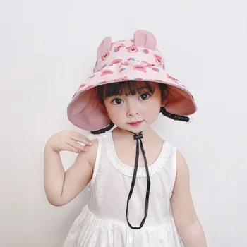 Весенние и летние модели детских солнцезащитных шляп с принтом Для мальчиков и девочек, защита от солнца, Рыбацкая шляпа, Двусторонняя