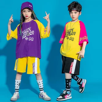 Детская одежда для выступлений группы поддержки, летние костюмы для мальчиков и девочек в стиле хип-хоп, занятия в группе детского сада