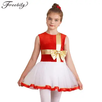 Детский рождественский танцевальный костюм для девочек, Балетное платье-пачка, трико для выступлений на сцене, танцевальная одежда для рождественской вечеринки, праздничные платья