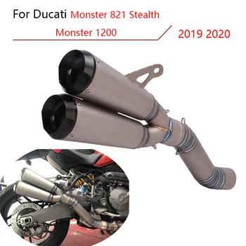 Для Ducati Monster 821 Stealth 1200 2019 2020 Выхлопная Труба Мотоцикла Глушитель с Двойным выходом Без Застежки Трубка Среднего Звена Из Титанового Сплава
