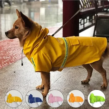 Дождевик для собак со светоотражающей полосой, дождевик для домашних животных, Ветрозащитный Непромокаемый дождевик для собак с капюшоном для маленьких, средних и крупных собак