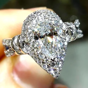 Женские обручальные кольца Huitan в форме груши, кристалл AAA, Кубический цирконий, Современный дизайн, Женская свадебная вечеринка, Трендовые ювелирные изделия 2021 года
