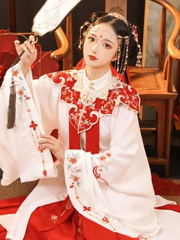 Женские сказочные китайские традиционные платья Hanfu, костюм с вышитыми облаками на плечах, новый воротник эпохи Мин, весенне-летний косплей