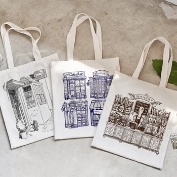 Женские торговые холщовые эстетичные сумки Harajuku, винтажные сумки через плечо, сумка для покупок большой емкости