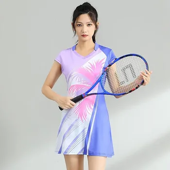Женское теннисное платье для девочек с раздельными шортами, женский принт, шорты для настольного тенниса, бадминтона, внутренние шорты, спортивное платье для спортзала