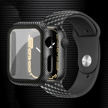 Защитная Пленка для экрана Apple Watch 44 мм 45 мм 42 мм 41 мм 40 мм 38 мм iwatch Carbon Fiber Case Cover Apple Watch Series 7 6 SE 5 4 3