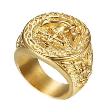 Золотое кольцо с якорем, мужское кольцо в стиле хип-хоп, Рок, Модные Аксессуары для вечеринок, Красивые подарки