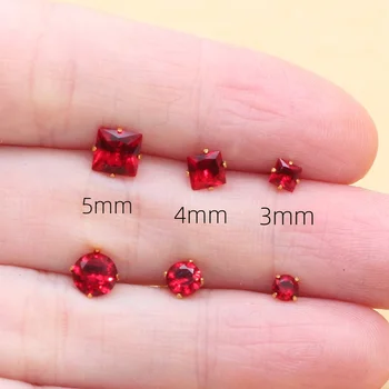 Короткие серьги-гвоздики с красными хрустальными камнями из нержавеющей стали для мужчин и женщин 3, 4, 5 мм, не выцветают, не вызывают аллергии