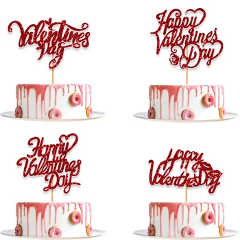 Красная блестящая бумага, Топпер для торта ко Дню Святого Валентина, принадлежности для вечеринки, украшения для кексов, инструменты для украшения выпечки