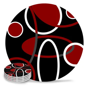Красные, Черные Геометрические Абстрактные Линии Круглая Подставка Для Журнального Столика Коврики Кухонные Принадлежности Впитывающие Керамические Подставки