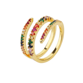 Красочное кольцо CZ для женщин, Цветной Кубический цирконий, Три слоя Регулируемых колец, Циркон круглой огранки, Открывающийся Anillo Mujer Vintage