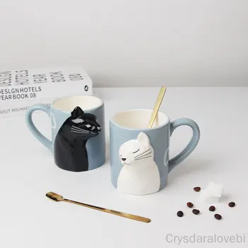 Креативная Кружка с котом, Мультяшная Трехмерная Чашка для воды большой емкости, Подарочная Чашка для щипания живота, Набор чашек для пары