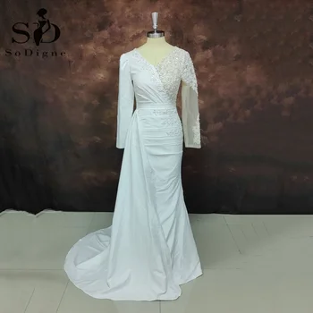 Кружевные свадебные платья SoDigne Boho 2022 с V-образным вырезом и длинными рукавами, Пляжные богемные свадебные платья, Атласный Белый халат De Mariee