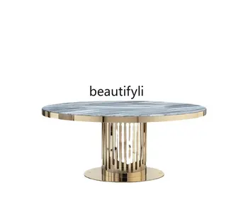 Легкий роскошный круглый стол из импортного мрамора с голубым золотом и золотым песком, набор обеденных столов и стульев для больших апартаментов высокого класса