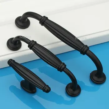 Мебельная фурнитура с винтами Дверная ручка из черного цинкового сплава Выдвижной ящик Кухонного шкафа Ручки для выдвижных ящиков шкафа