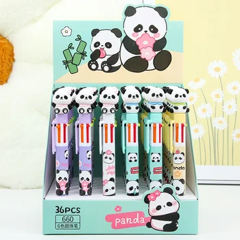 Милая панда, Шариковая ручка 6 цветов, канцелярские принадлежности Kawaii, Креативная многоцветная ручка для печати, Цветные чернила, Гелевая ручка для письма, школьные принадлежности
