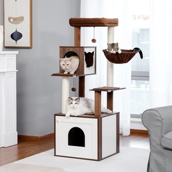 Многоуровневое кошачье дерево, Большая кошачья башня с когтеточками, Гамак для кошачьей квартиры, скребок для кошек, кровать для домашних животных и мебель, игрушки для кошек