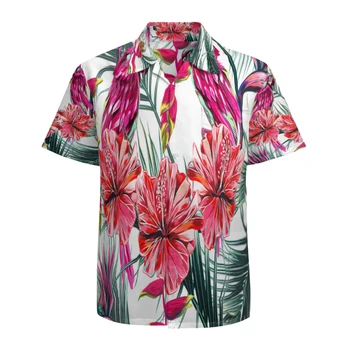 Мужская гавайская рубашка с коротким рукавом, повседневные пляжные рубашки на пуговицах с цветочным принтом и карманом, быстросохнущие Дышащие