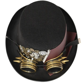 Мужская шляпа в стиле стимпанк с защитными очками, гей-цилиндр, Шляпа-котелок в стиле стимпанк, Винтажный цилиндр на Хэллоуин, Готический Карнавальный ночной клуб