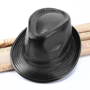 Мужская Шляпа Из искусственной кожи, Простые Стильные Ретро-Джазовые Шляпы, Фетровые шляпы с широкими полями, Британские шляпы, Однотонные Кожаные Мужские кепки